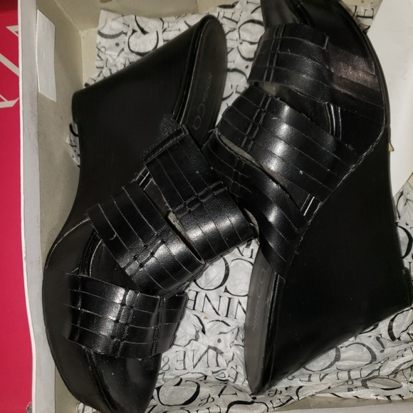 Peep Toe Black Wedge Sandals - Picture 3 of 3